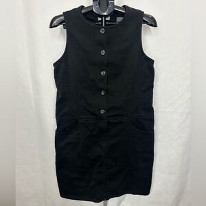 Emanuel Ungaro Black Button Down Denim Overall Shift Dress Sz 14